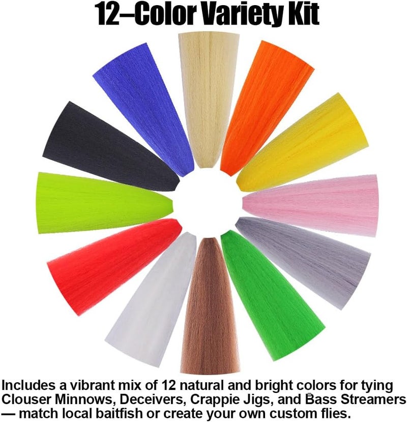 LURELINK Faux Bucktail Fly Tying Materials Kit –12 & 16 Colors Synthetic Bucktail Hair for Fly Fishing Jig & Streamer Lure Making Making - Image 4